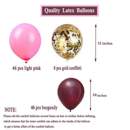 102pcs Pink Burgundy Wedding Balloon Kit