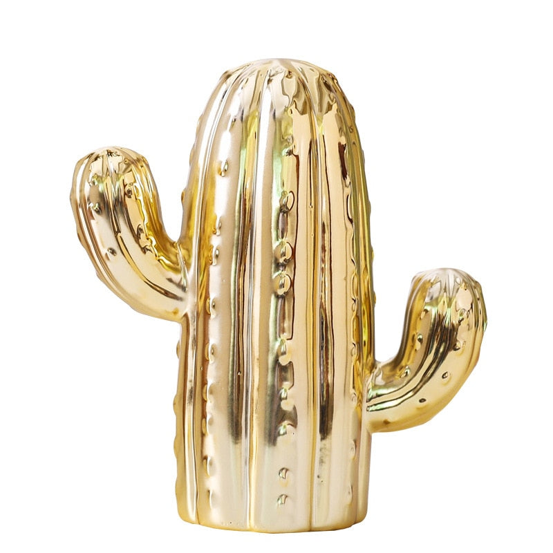 Gold Ceramic Cactus Piggy Bank