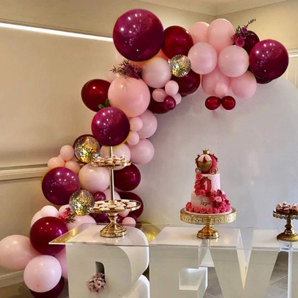 102pcs Pink Burgundy Wedding Balloon Kit