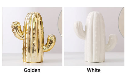 Gold Ceramic Cactus Piggy Bank