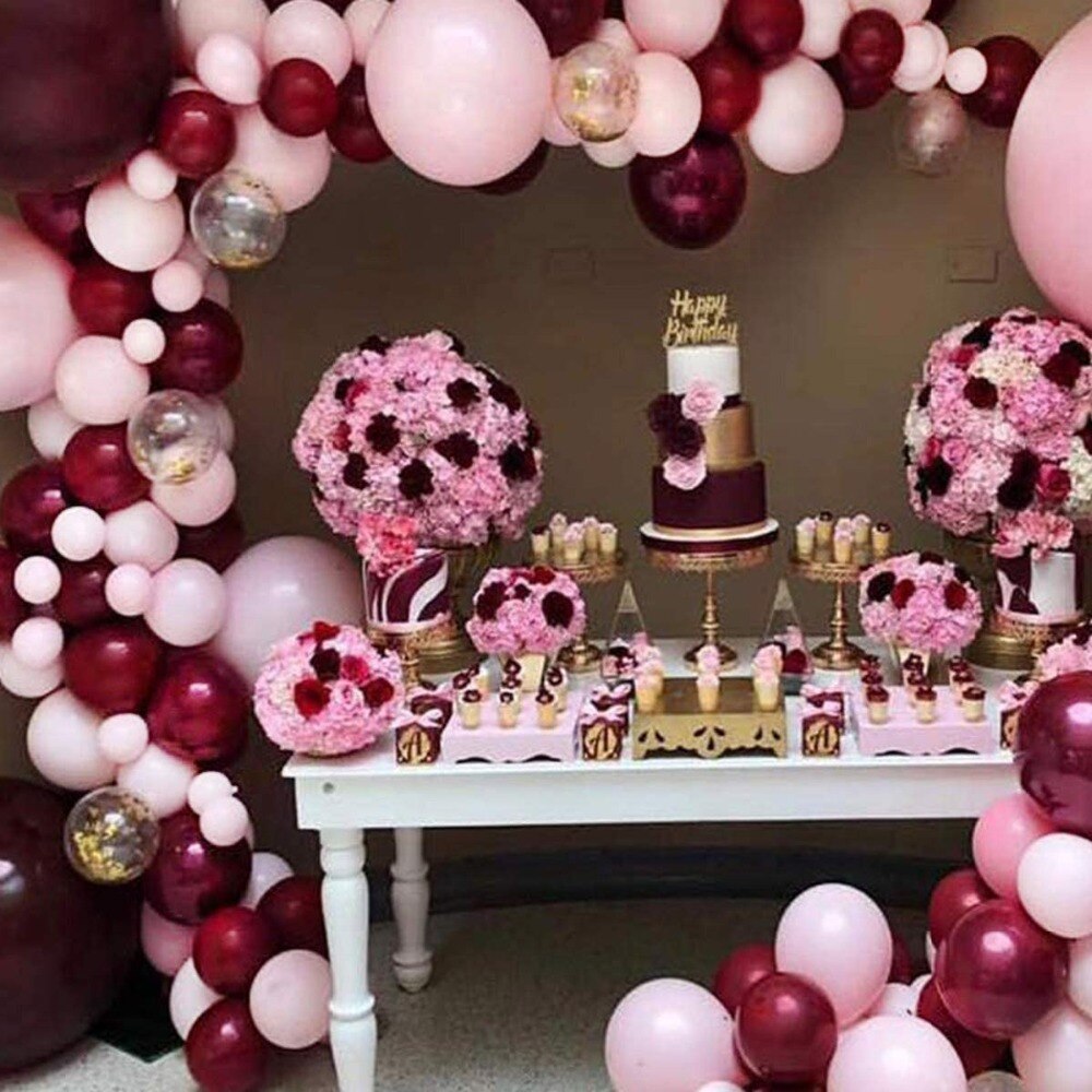 102pcs Pink Burgundy Wedding Balloon Kit