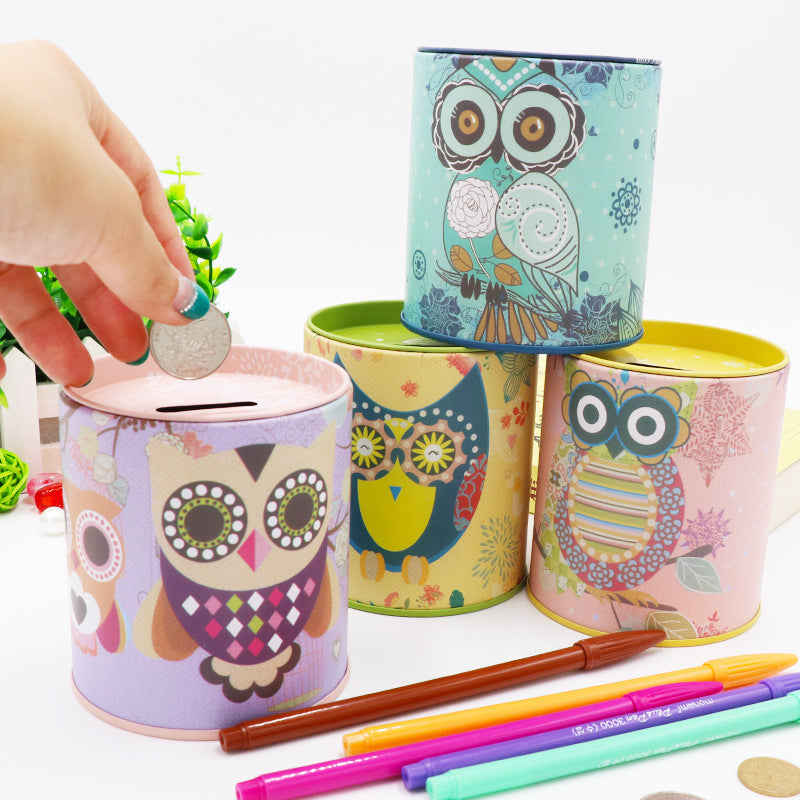 Tin owl kid piggy bank