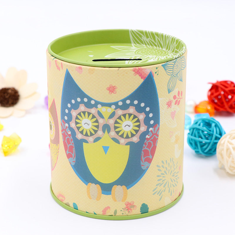 Tin owl kid piggy bank