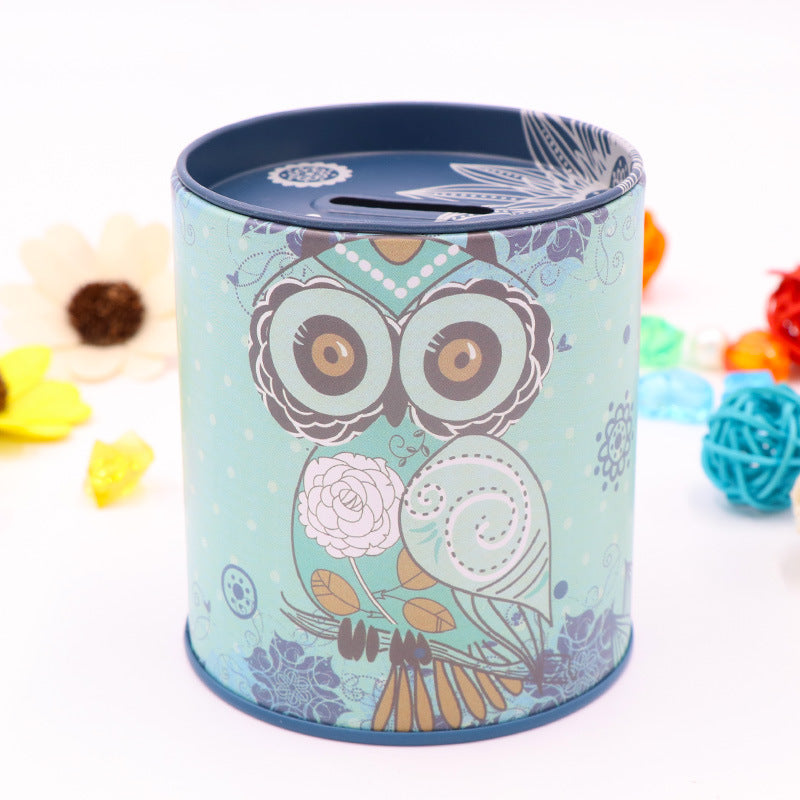 Tin owl kid piggy bank