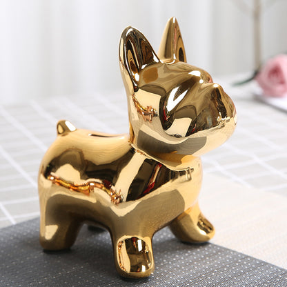 Gold dog piggy bank