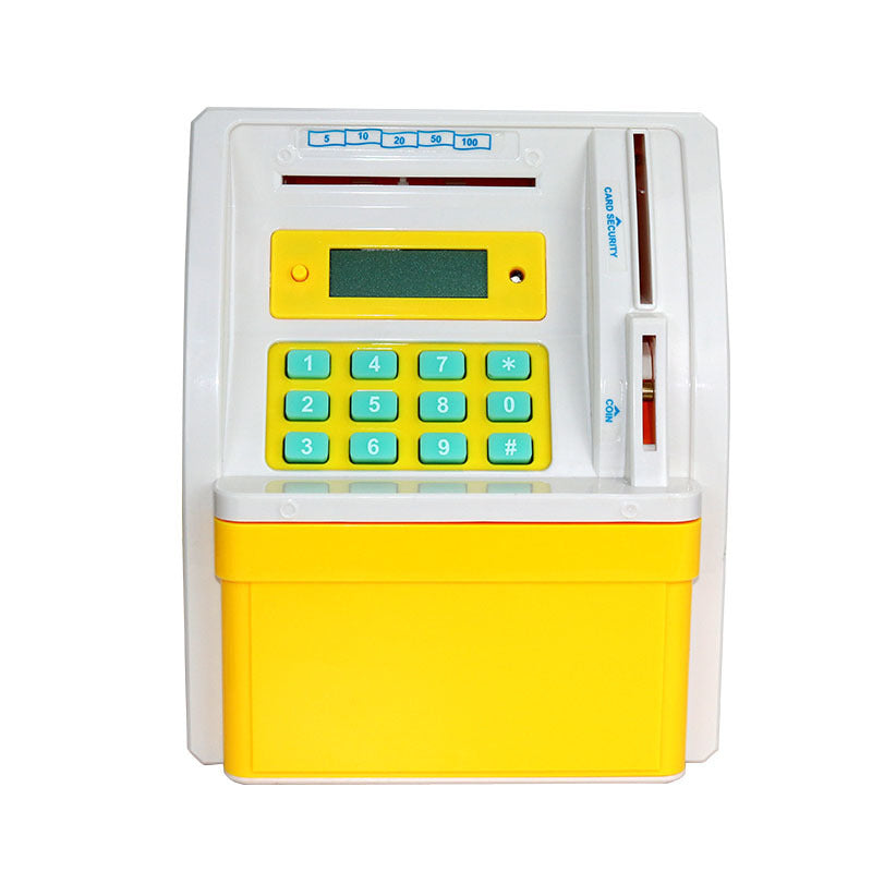 Yellow white atm piggy bank