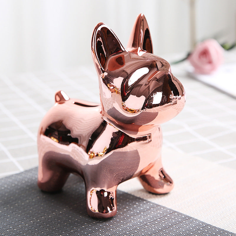 Rose gold dog piggy bank