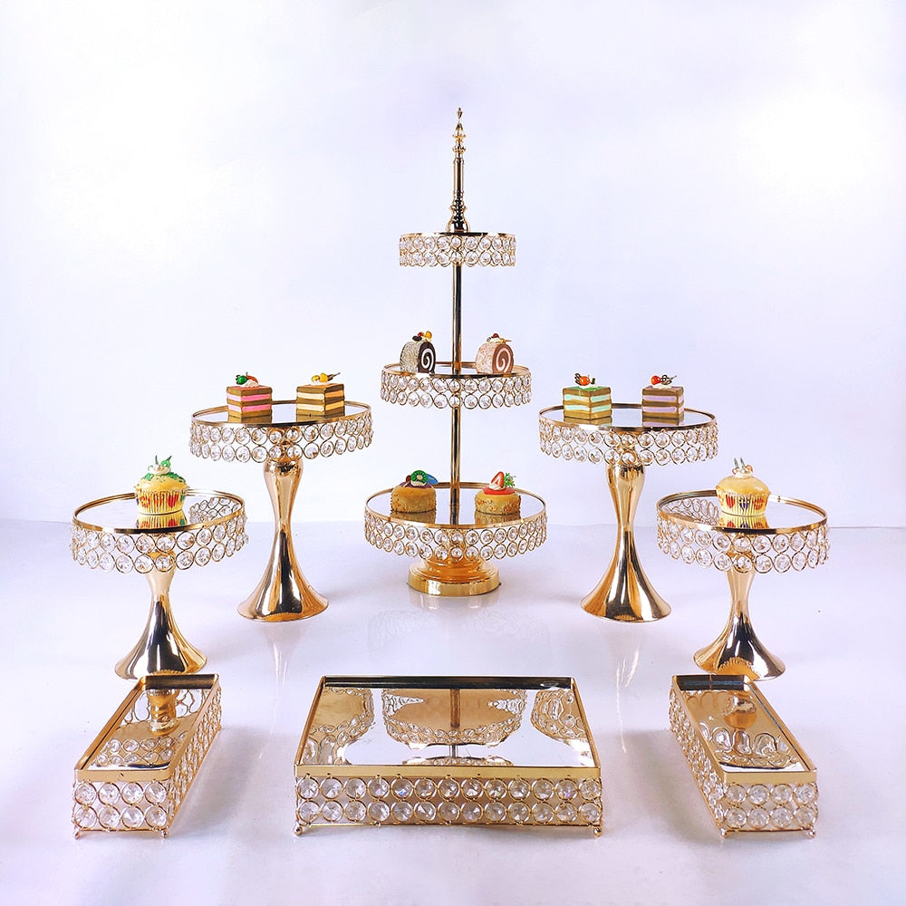 8pcs Crystal Gold Cake Stand Set