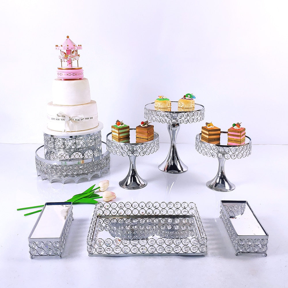 8pcs Crystal Gold Cake Stand Set