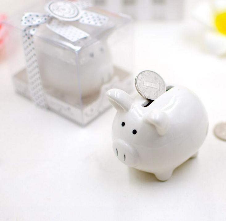 White ceramic wedding piggy bank