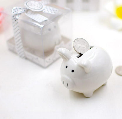 White ceramic wedding piggy bank