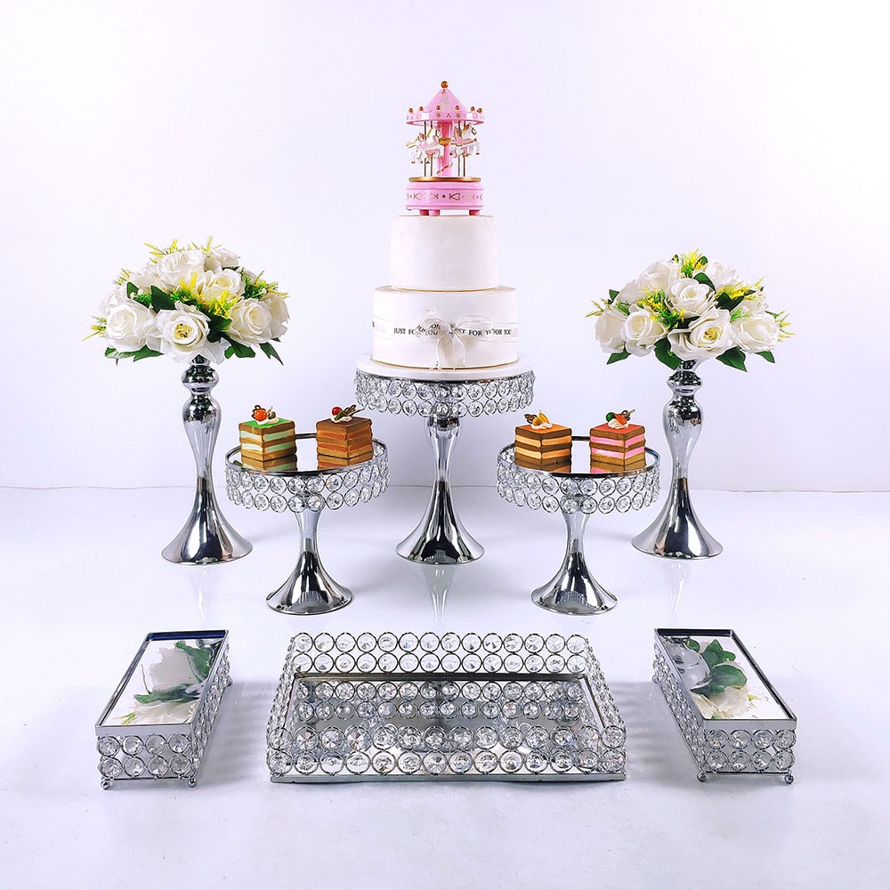 8pcs Crystal Gold Cake Stand Set