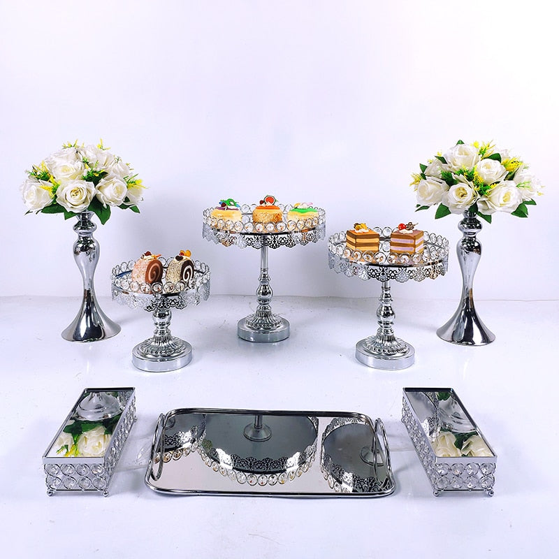 8pcs Crystal Silver Cake Stand Set