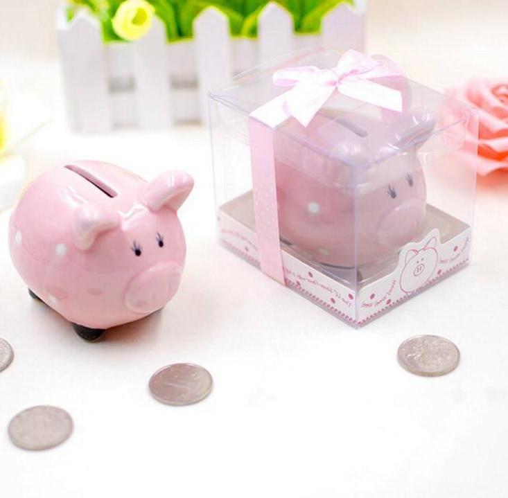 Pink ceramic wedding piggy bank