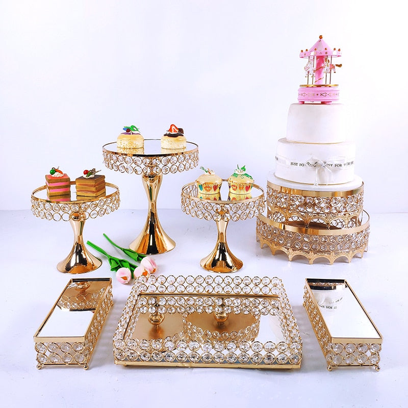 8pcs Crystal Gold Cake Stand Set