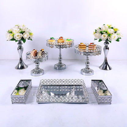 8pcs Crystal Silver Cake Stand Set