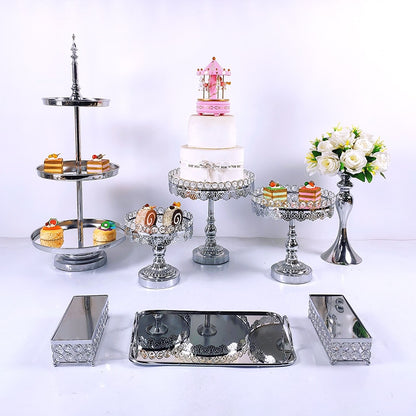 8pcs Crystal Silver Cake Stand Set