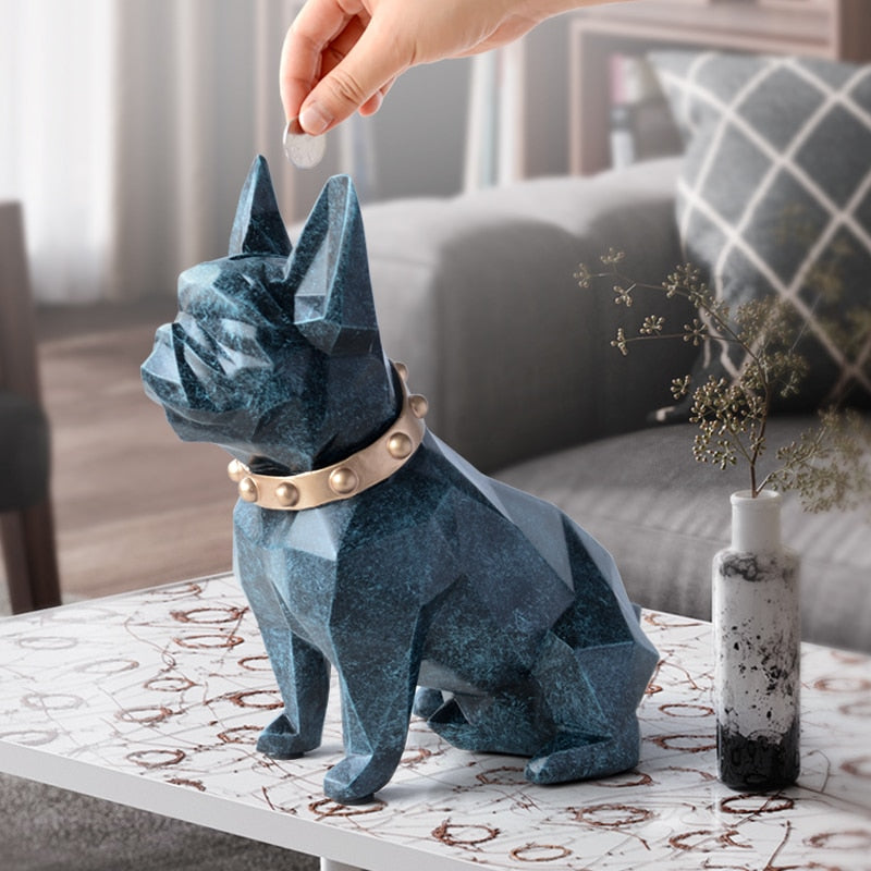 Blue bulldog piggy bank