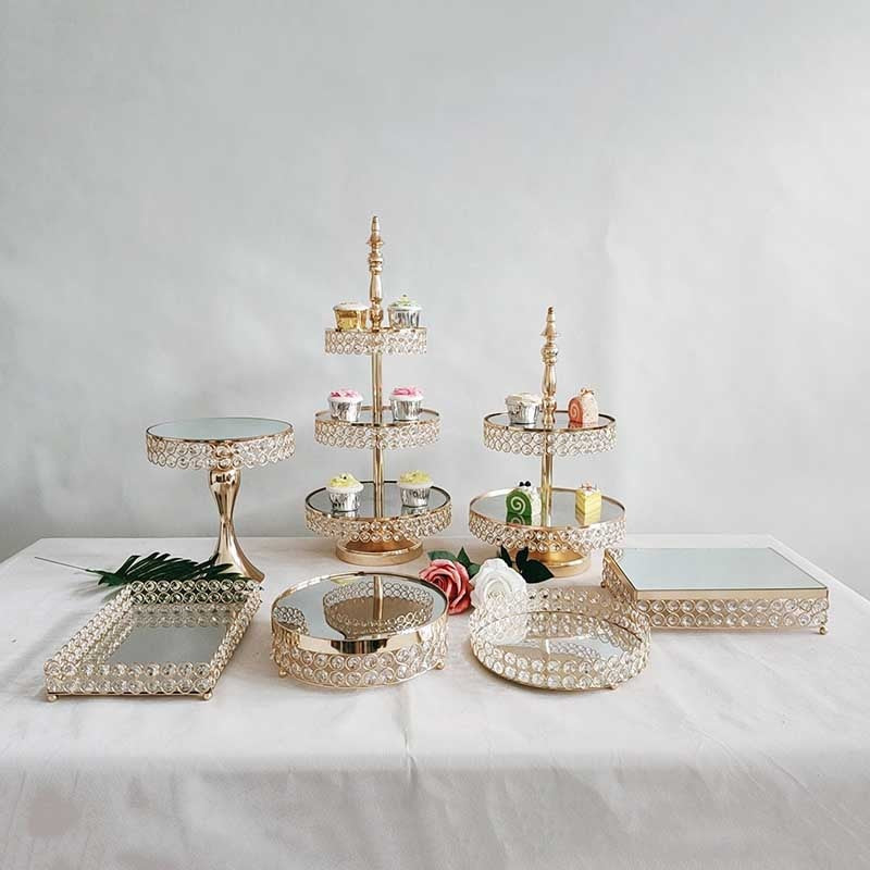 7 piece cake stand decoration set w/1 2 tier & 1 3 tier platter