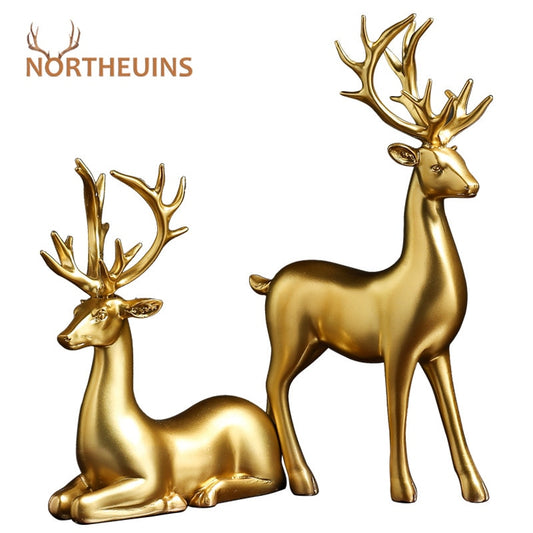 Golden Couple Deer Figurine