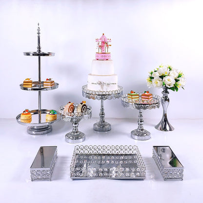 8pcs Crystal Silver Cake Stand Set