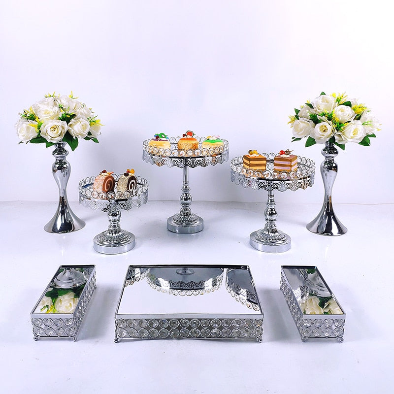 8pcs Crystal Silver Cake Stand Set