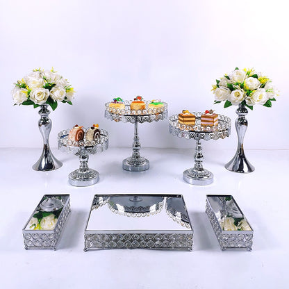 8pcs Crystal Silver Cake Stand Set