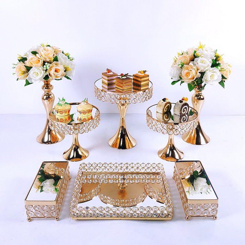 8pcs Crystal Gold Cake Stand Set