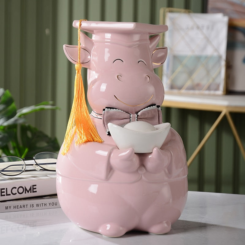 Pink ceramic piggy bank