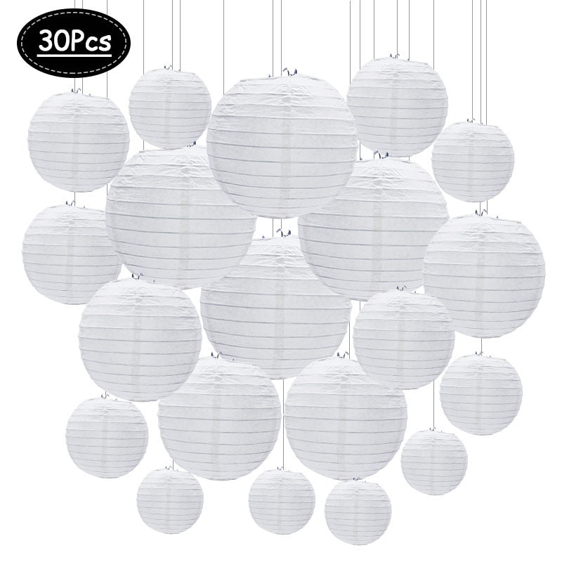 30pcs White Chinese Paper Lanterns