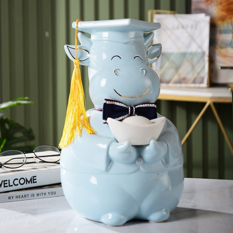 Blue ceramic piggy bank