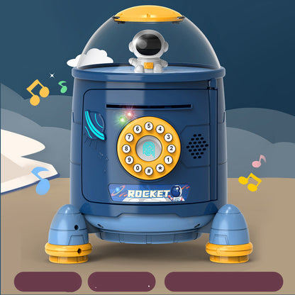 Blue rocket piggy bank